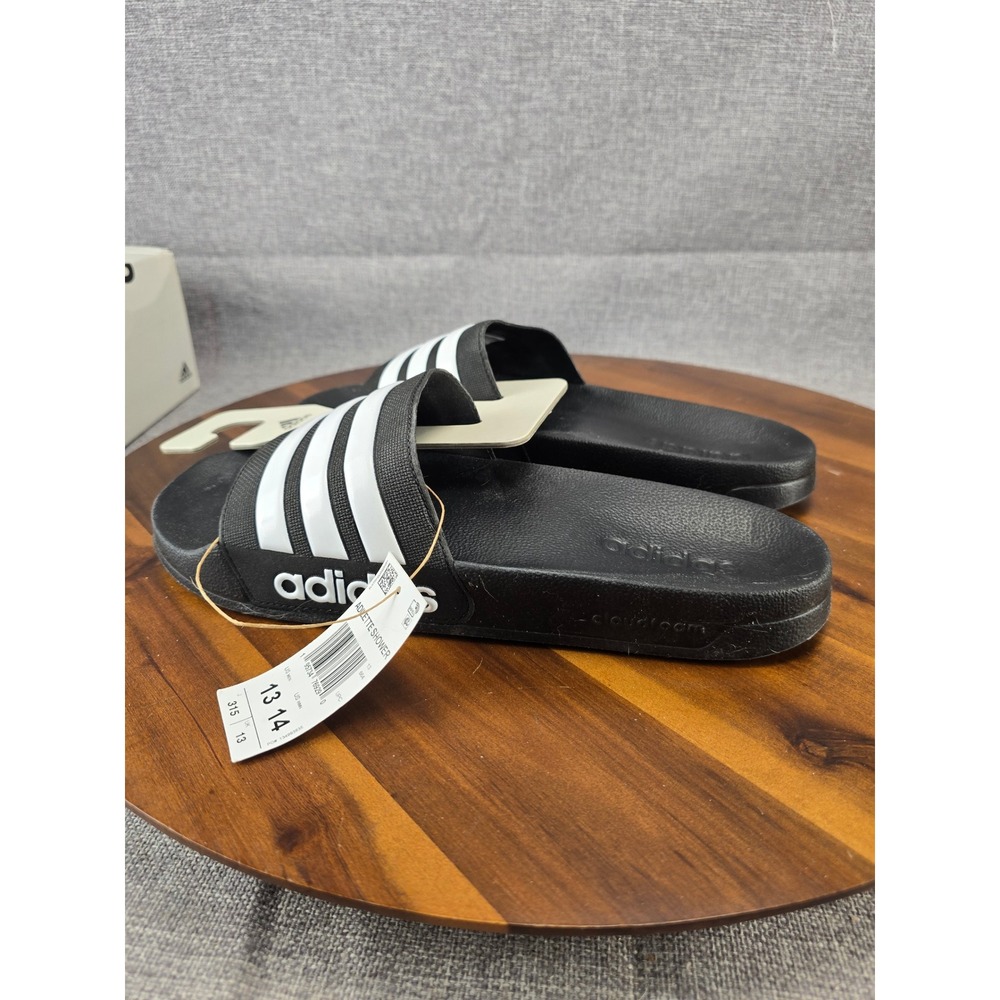 Adidas Adilette Shower Slides Mens 13 Core Black White GZ5922 Cloudfoam Sandals - Picture 2 of 14